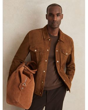Reiss Suede Press Stud Trucker Jacket - Brown