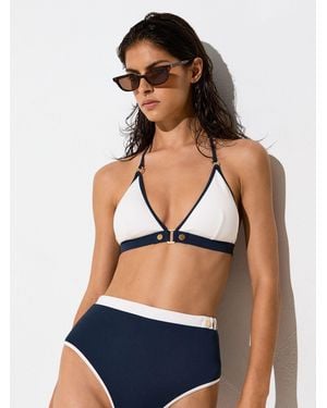 Reiss Contrast Halterneck Triangle Bikini Top - Blue