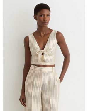 Reiss Cream & Pinstripe Tie-Front Cropped Top - Natural