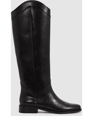 PAIGE Leather Knee-High Riding Boots, & Camel - Black