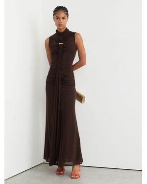 Reiss Colette - Chocolate Brown Ruched Sleeveless Maxi Dress, Us 12 - Multicolor
