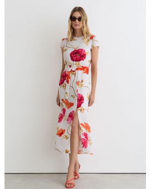 Reiss Floral-Print Belted Midi Dress - White