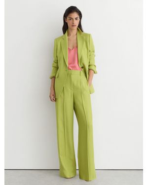 Reiss Petite Textured-Weave Wide-Leg Suit Pants - Green