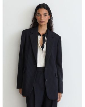 Reiss Wool Pinstripe Single-Breasted Suit Blazer Relaxed-Fit - Blue