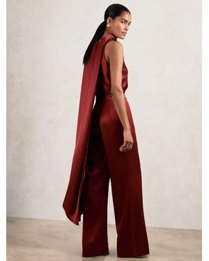 Reiss Farah - Dark Red Petite Satin Cape-sash Jumpsuit, Us 10