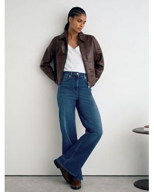 Reiss Jas - Mid Blue Cotton-modal Wide-leg Jeans, 29w X 33l (uk 29 L)