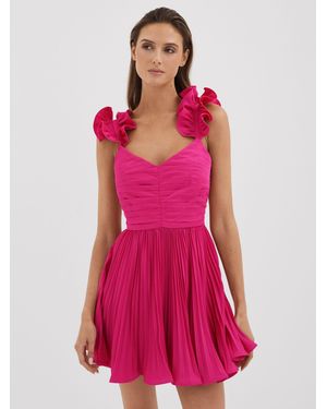 AMUR Ruffle Strap Pleated Mini Dress - Pink