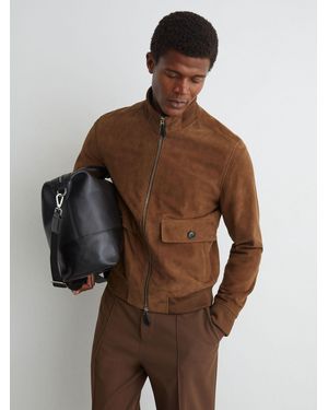 Reiss Suede Funnel-Neck Bomber Jacket - Brown