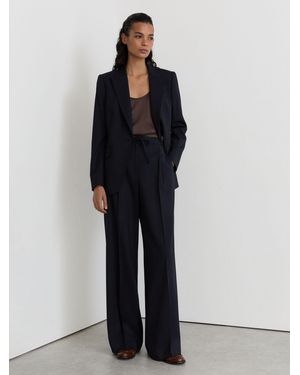 Reiss Petite Wool-Blend Drawstring Wide-Leg Suit Pants - Blue