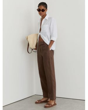 Reiss Mila Linen Wave-Trimed Pants - Brown