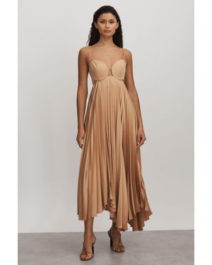 Acler Pleated Asymmetric Midi Dress - Natural