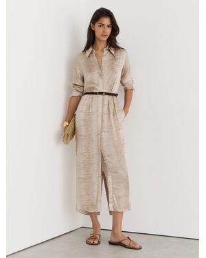 Reiss Snake-Print Belted Midi Shirt Dress - Natural