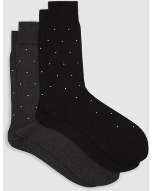 Reiss Charcoal Mario 2 Pack Cotton-Blend Polka-Dot Socks, S & M - Black