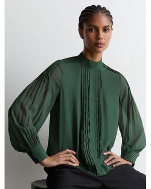 Reiss Pintuck-Detail Tie-Back Blouse - Green