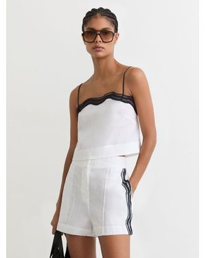 Reiss Linen Scallop-Trim Shorts - White