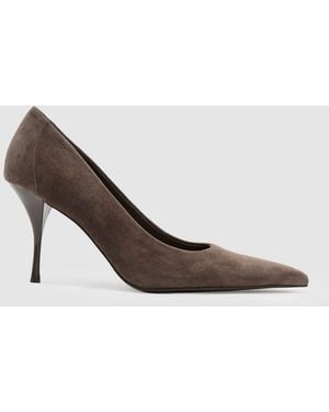 Reiss Suede Pointed-Toe Mid-Heel Court Shoes - White