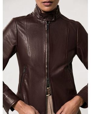 Reiss Fitted Leather Biker Jacket - Brown