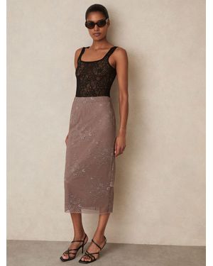 Reiss Lace Pencil Skirt - Natural