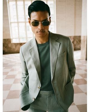Reiss Tailored Fit Linen-Twill Single-Breasted Blazer - Green