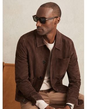 Reiss Suede Button-Through Trucker Jacket - Brown