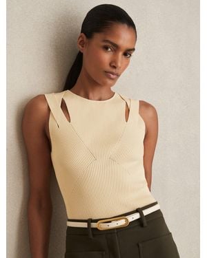 Reiss Cut-Out Rib-Knit Vest - Natural
