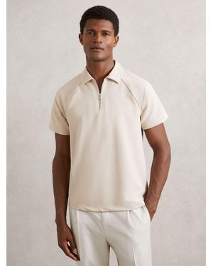 Reiss Textured Raglan Half-Zip Polo Shirt - Natural