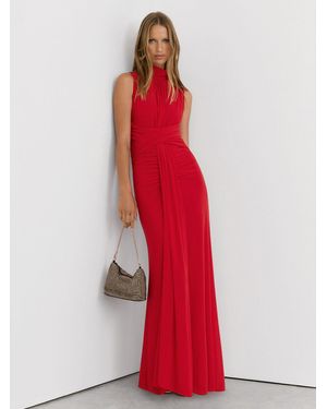 Reiss Petite Sheer Ruched Sleeveless Maxi Dress - Red