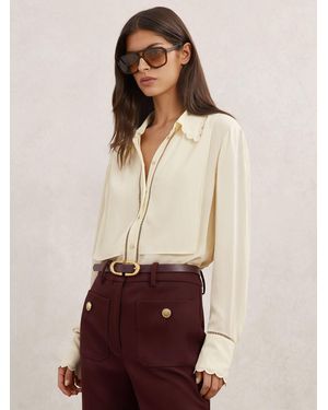 Reiss Scallop-Trim Ladder-Stitch Shirt - Natural