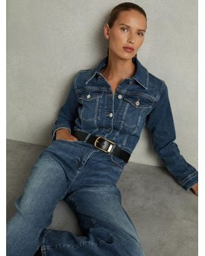 Reiss Mid Cotton-Blend Denim Relaxed-Fit Jumpsuit - Blue