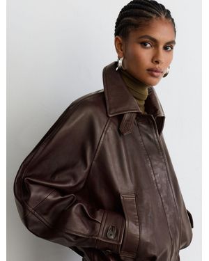 Reiss Petite Leather Belted Raglan-Sleeve Jacket - Green