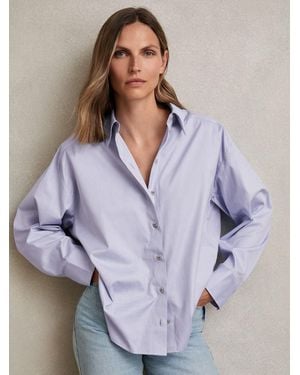 Reiss Callie - Blue Cotton Button Through Oxford Shirt, Us 14 - Purple