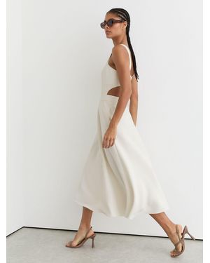 Reiss Waisted Cut-Out Twill Midi Dress - White
