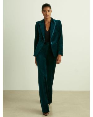 Reiss Parisa - Teal Petite Cotton Velvet Flared Pants - Green