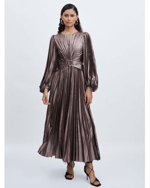Acler Satin Pleated Dress - Brown