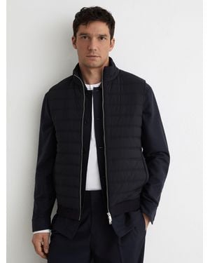 Reiss Newford - Navy Funnel-neck Quilted Knit Gilet, L - Blue