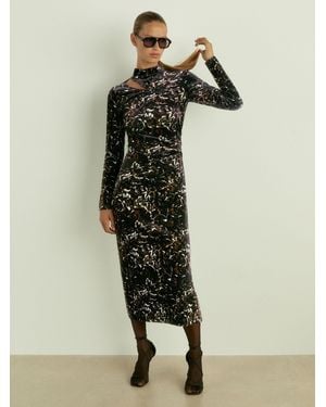 Reiss Abstract Print Midi Dress - Black
