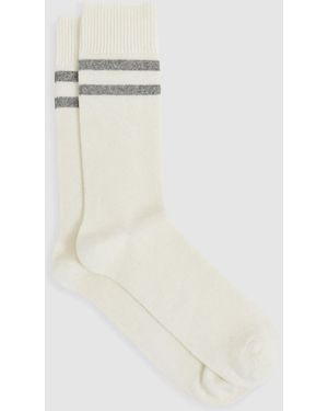 Reiss Ecru/Soft Striped Socks With Wool And Cashmere - White