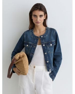 Reiss Collarless Cropped Jacket - Blue