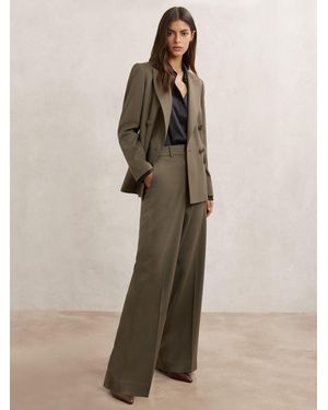 Reiss Solene - Green Wool-blend Wide-leg Suit Pants, Us 4 R - Natural