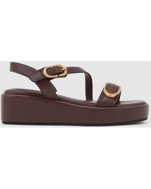 Reiss Chocolate Nyla Leather Double-Buckle Flatform Sandals - Brown