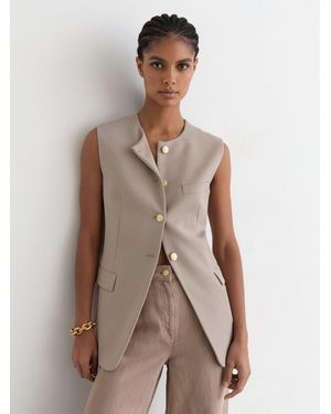 Reiss Button-Through Longline Waistcoat - Natural