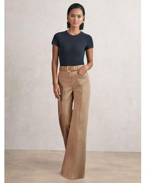 Reiss Sakura - Taupe Neutral Patch-pocket Flared Jeans, 30w X 31l (uk 30 R) - Natural