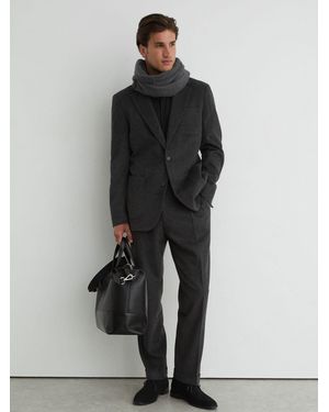 Reiss Wool-Blend Flannel Side-Adjuster Suit Pants Tailored-Fit - Black