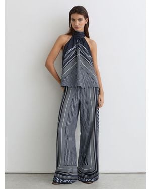 Reiss Petite Scarf-Print Wide-Leg Pants - Blue