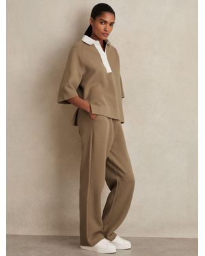 Reiss Cotton-Blend Interlock Wide-Leg Sweatpants - Natural