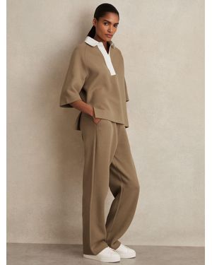 Reiss Cotton-Blend Interlock Wide-Leg Sweatpants - Natural