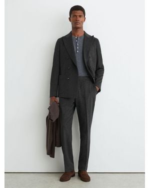 Reiss Wool-Blend Flannel Tailored-Fit Suit Pants - Black