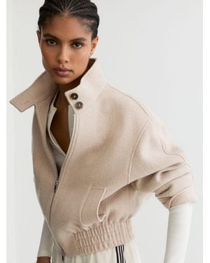 Reiss Elodie - Neutral Wool Funnel-neck Bomber Coat, Us 6 - Natural