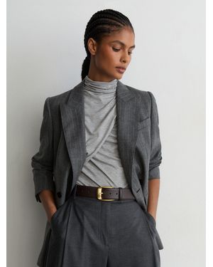 Reiss Leather Rounded-Buckle Belt - Gray