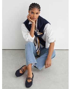 Reiss Suede Croc-Embossed Ballet Flats - Blue